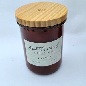 Hearth & Hand With Magnolia Fireside Soy Glass Candle with Bamboo Lid 8 oz NEW